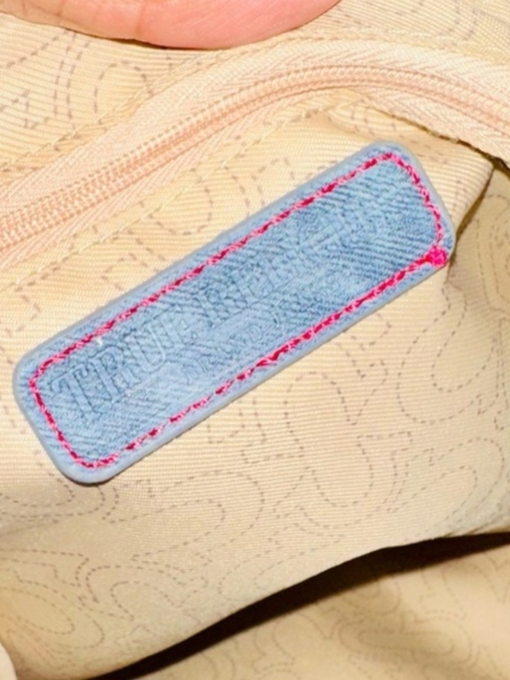 True Religion Denim Shoulder Bag with Pink Stitching - Picture 7 of 10